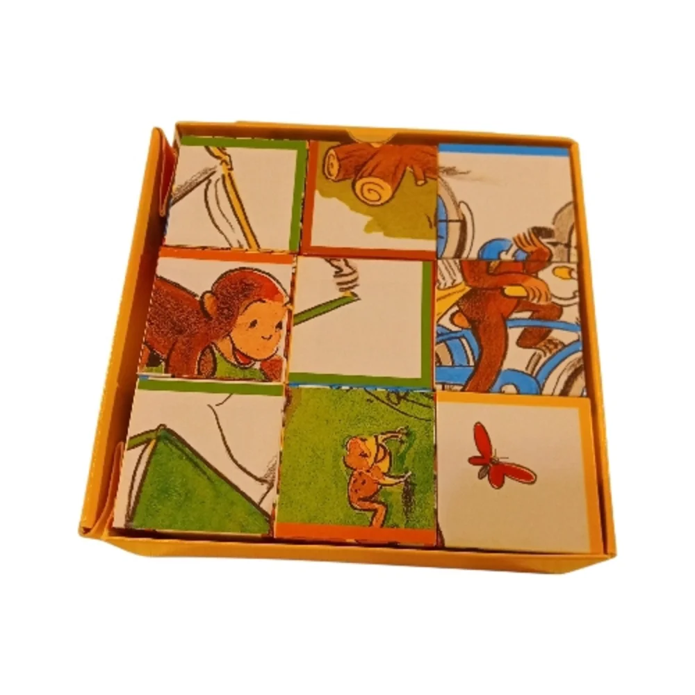 Curious George Block Puzzle 9 Cubes 6 Puzzles, Rare!